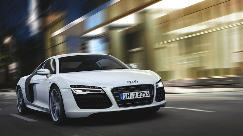 White Audi R8 Sports Car — Dynamic, Night
