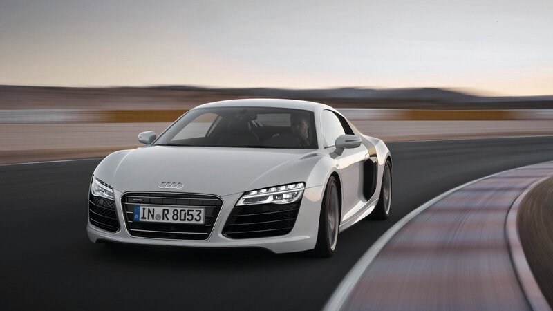 White Audi R8 Sports Car — Dynamic, Sunset, Photograph, Road, Driver