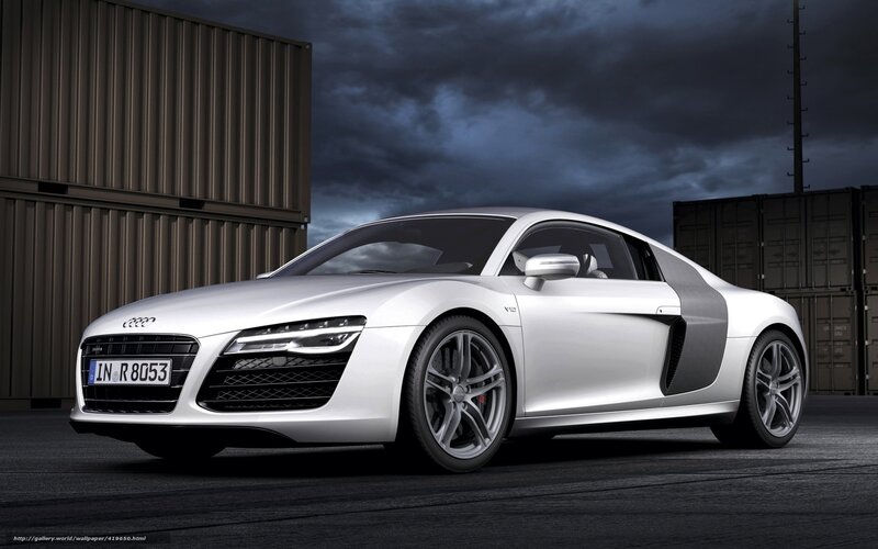 White Audi R8 Sports Car — Silver, Dramatic, Night