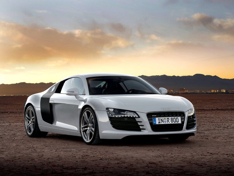 White Audi R8 Sports Car — Silver, Dramatic