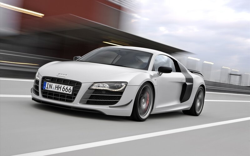 White Audi R8 Sports Car — Silver, Dynamic, Afternoon, Photograph