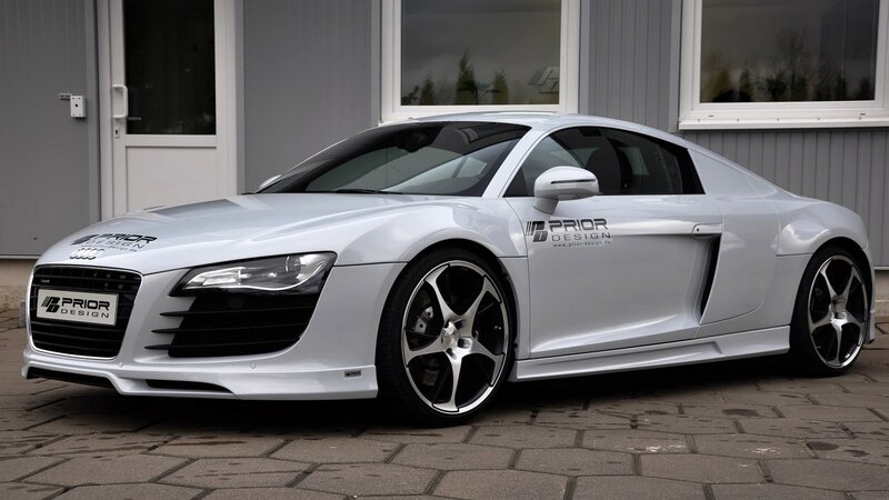 White Audi R8 Sports Car — Silver, Neutral, Photograph, Building