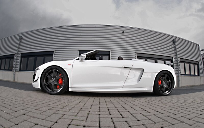 White Audi R8 Spyder — Dramatic, Photograph, Car, Building