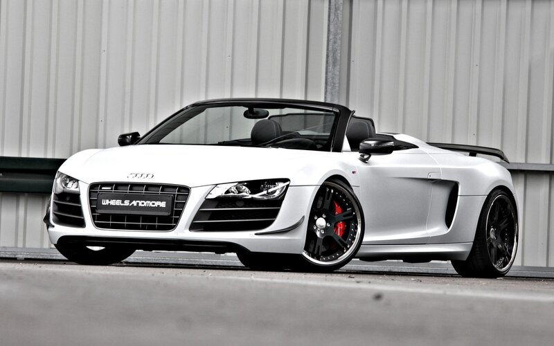 White Audi R8 Spyder — Dramatic, Photograph, Car, Convertible, Black Wheels