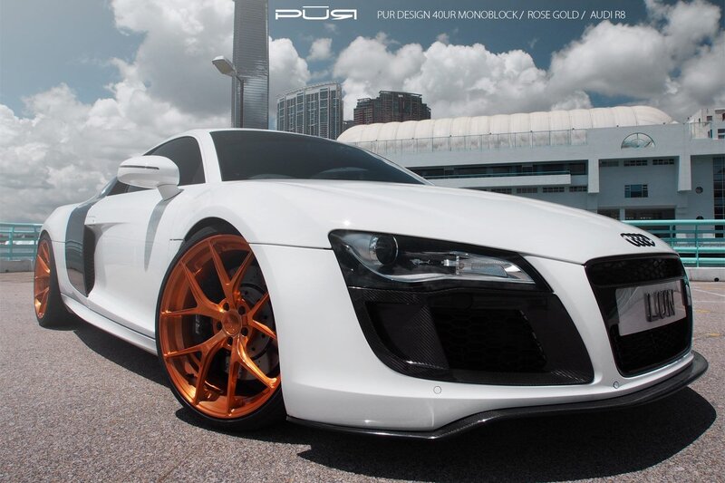 White Audi R8 with rose gold wheels