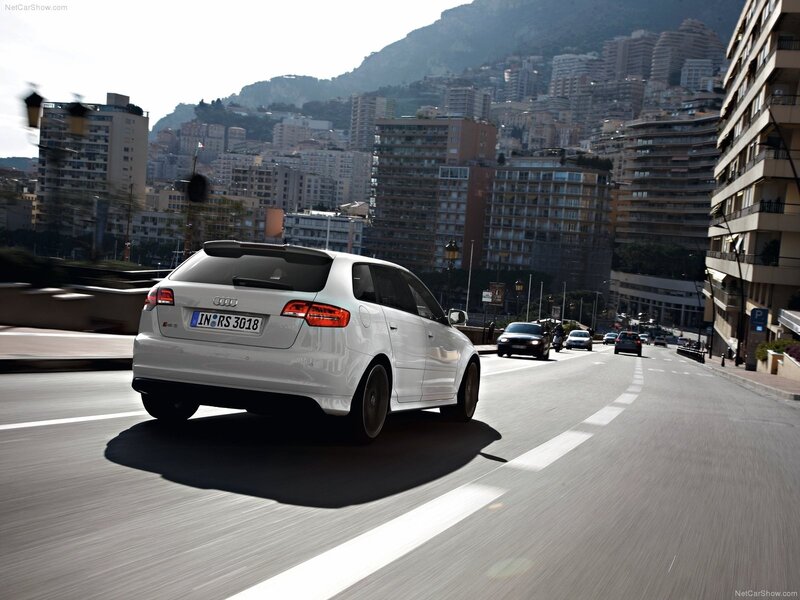 White Audi RS3 driving in Monaco
