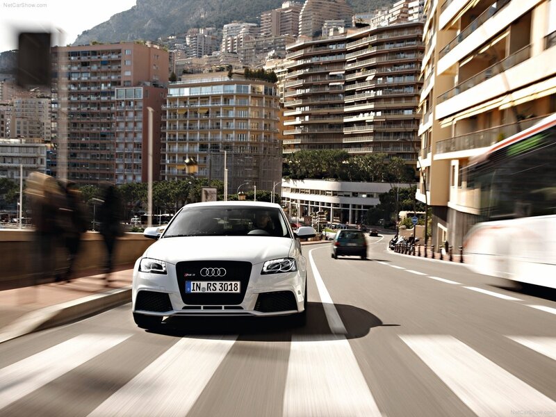 White Audi RS3 on city street