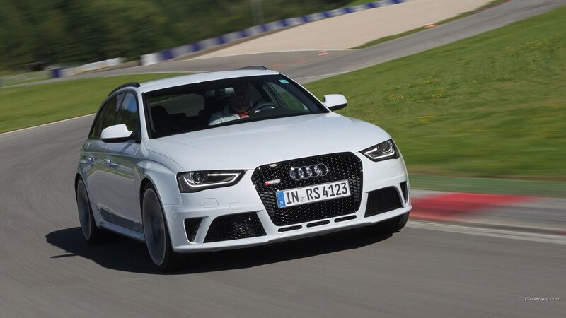 White Audi Rs4 on Track — Dynamic, Afternoon, Photograph, Car, Driver, Racetrack, Black
