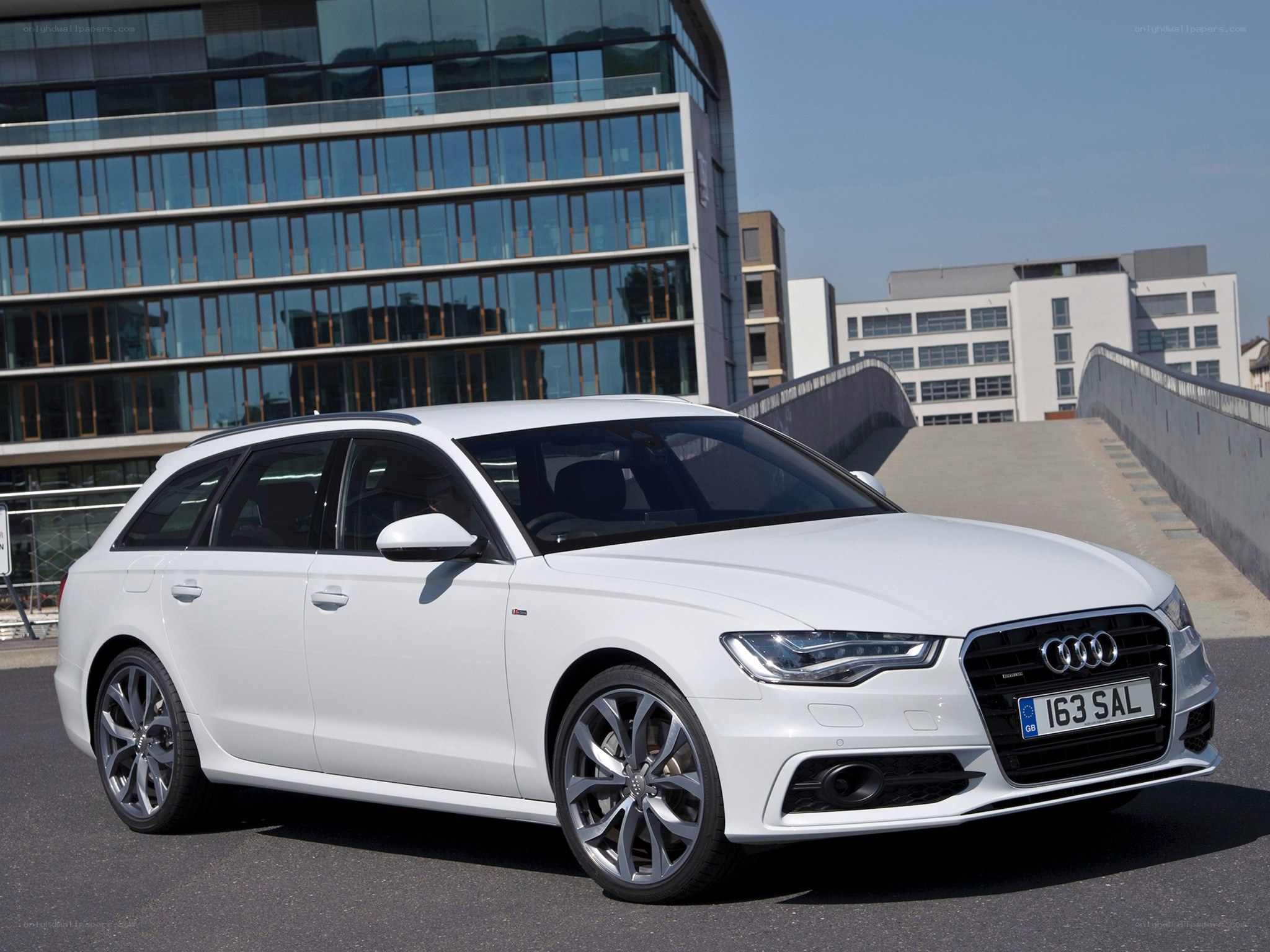 White Audi S6 Avant parked
