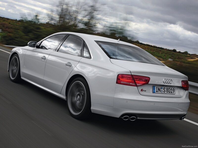 White Audi S8 in motion