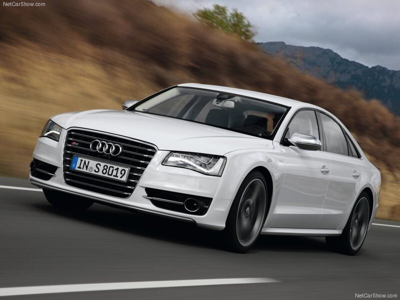 White Audi S8 in motion