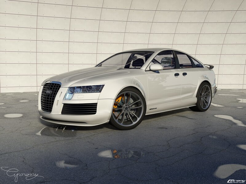 White Audi sedan with custom wheels