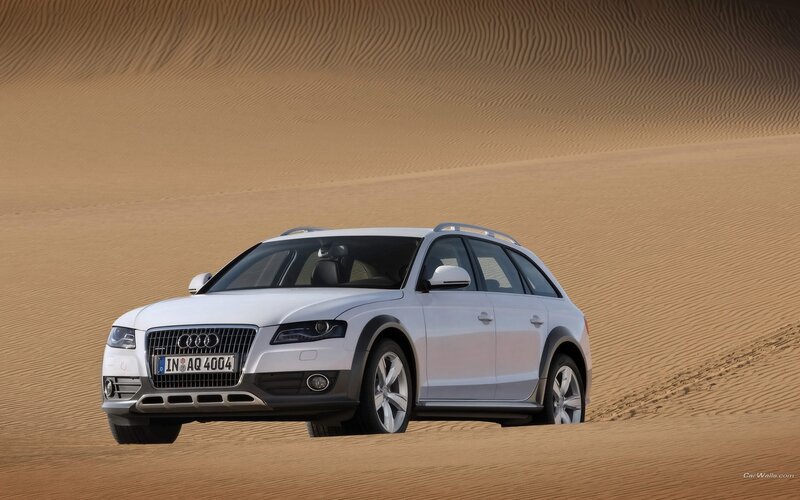 White Audi station wagon in desert