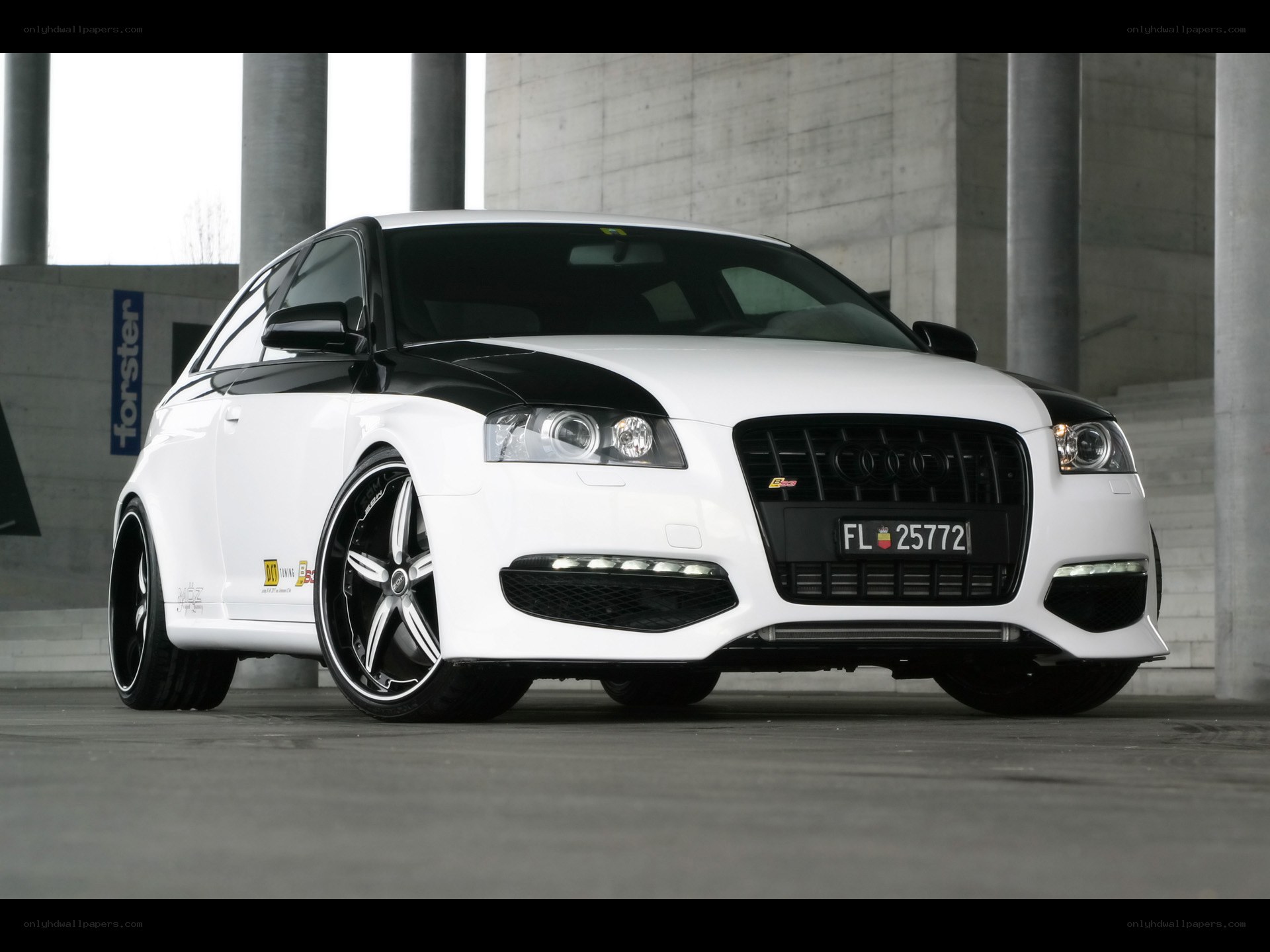 white audi with black accents