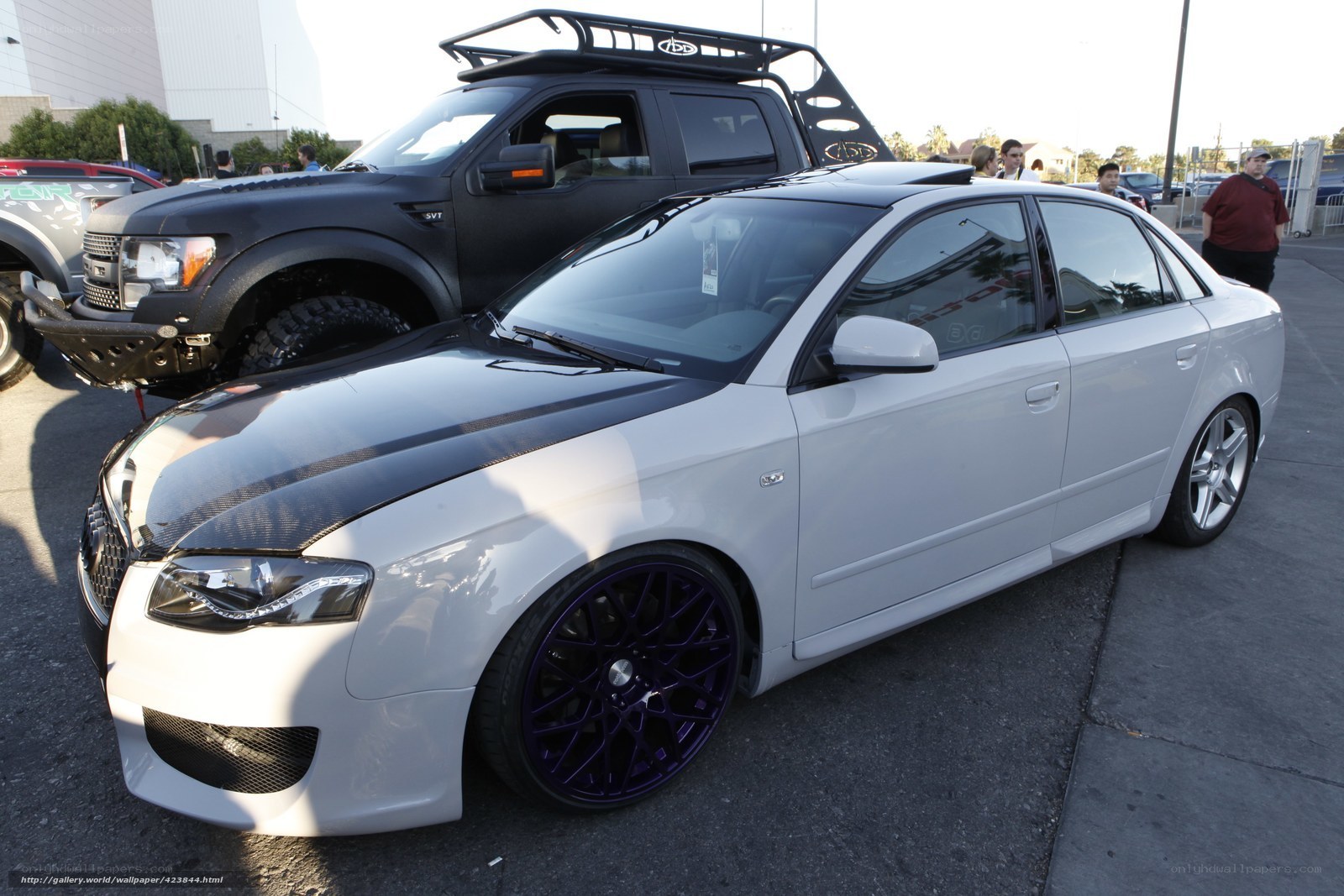 White Audi with purple wheels