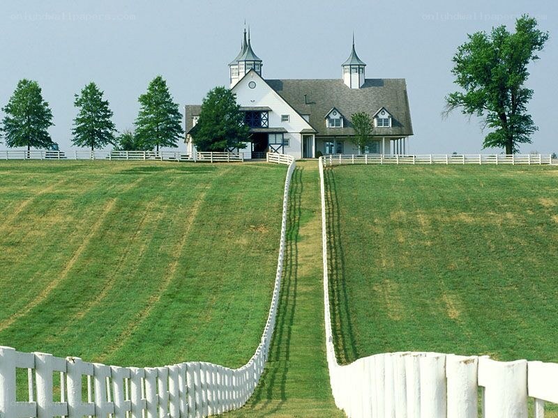 white barn on green hill