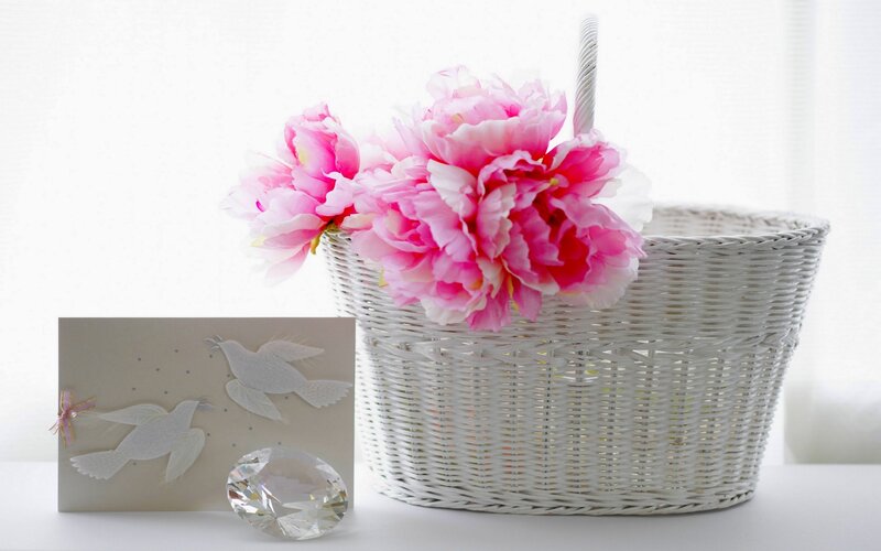 White Basket with Flowers — Serene