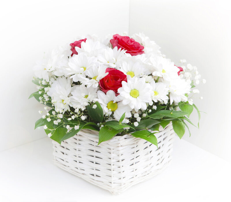 White Basket with Flowers