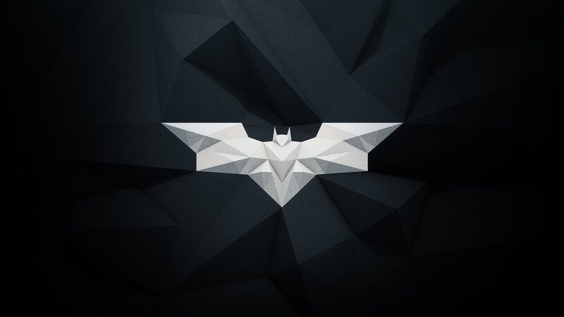 White Bat Symbol — Black, Dramatic, Digital Art, Geometric Design