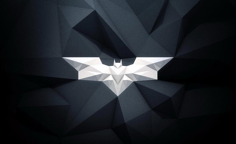 White Bat Symbol — Black, Dramatic, Digital Art, Geometric Pattern