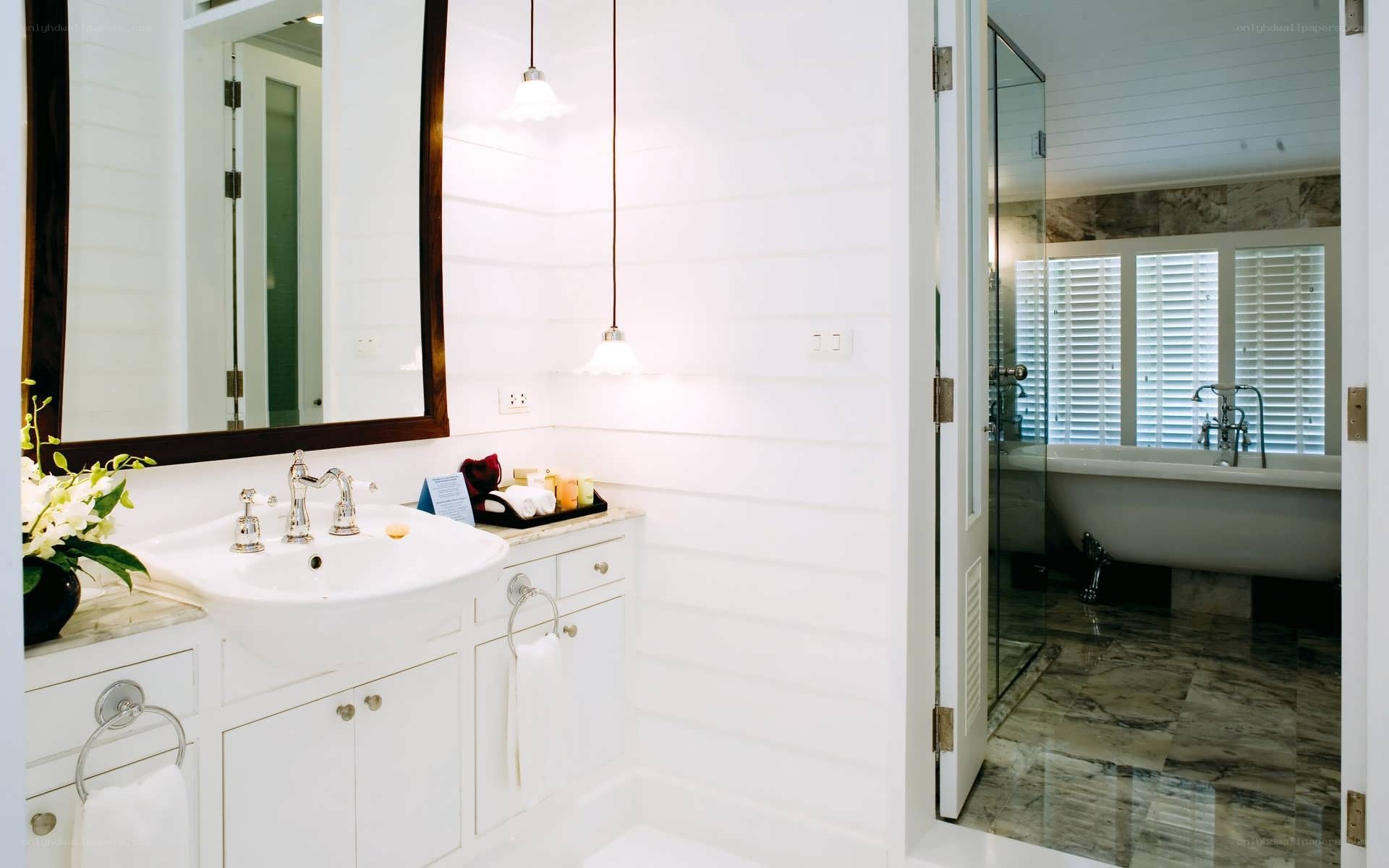 White bathroom with bathtub