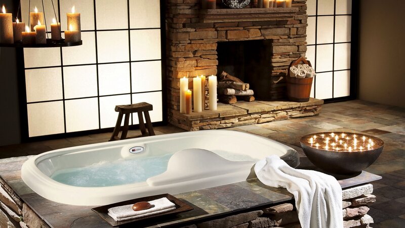White Bathtub with Candles — Serene, Night, Photograph