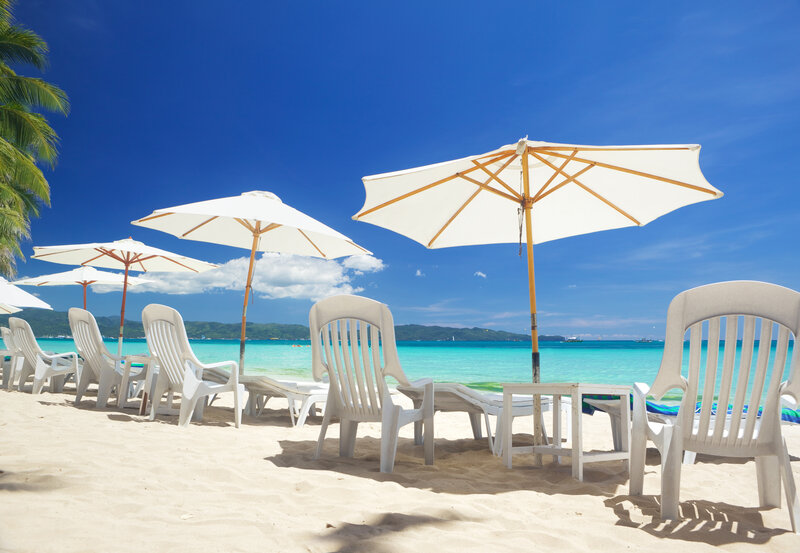 White Beach Chairs — Blue, Serene, Afternoon