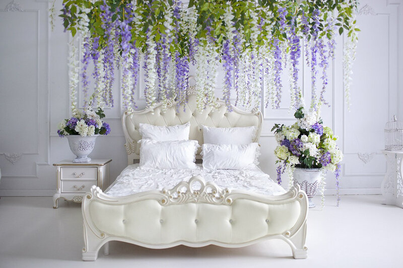 White Bed with Flowers