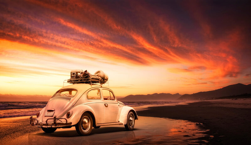 White Beetle Car on Beach
