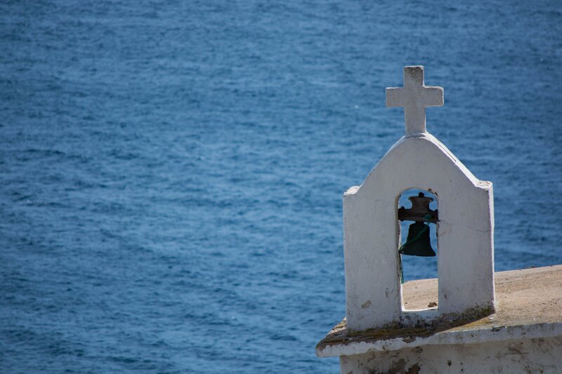 White Bell Tower — Blue, Serene, Afternoon, Photograph
