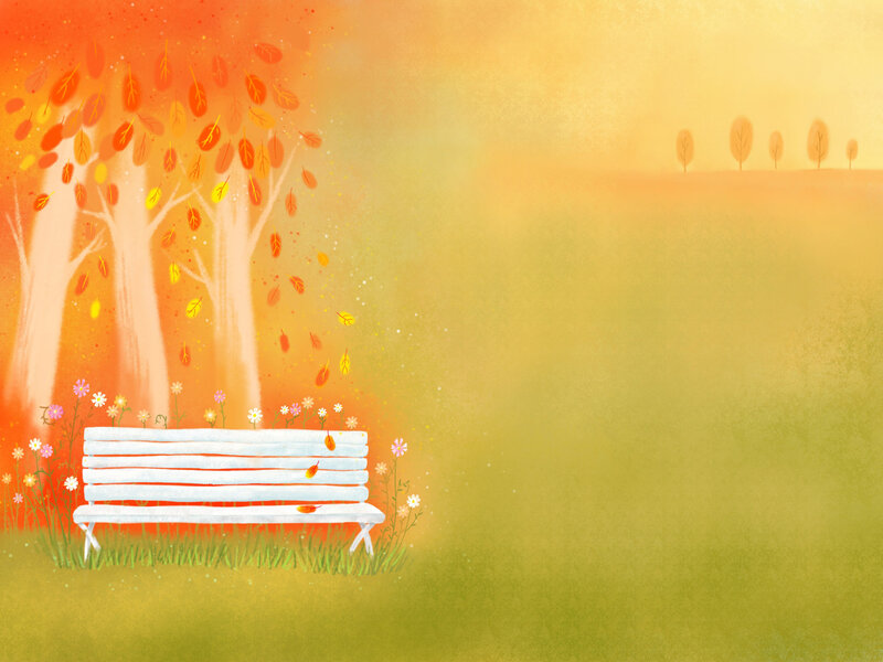 White Bench in Autumn — Orange