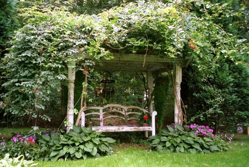 White Bench under Pergola — Green