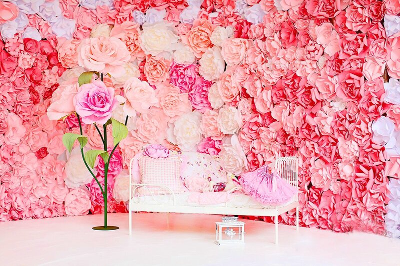 White Bench with Flowers — Pink