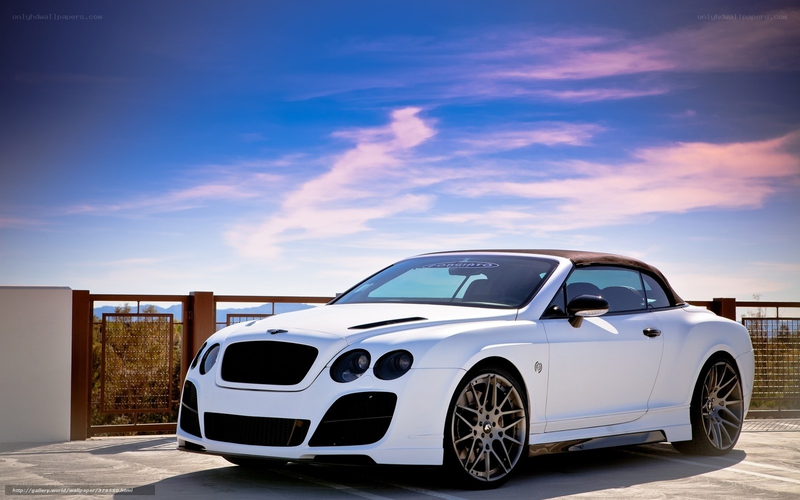 White Bentley convertible on rooftop