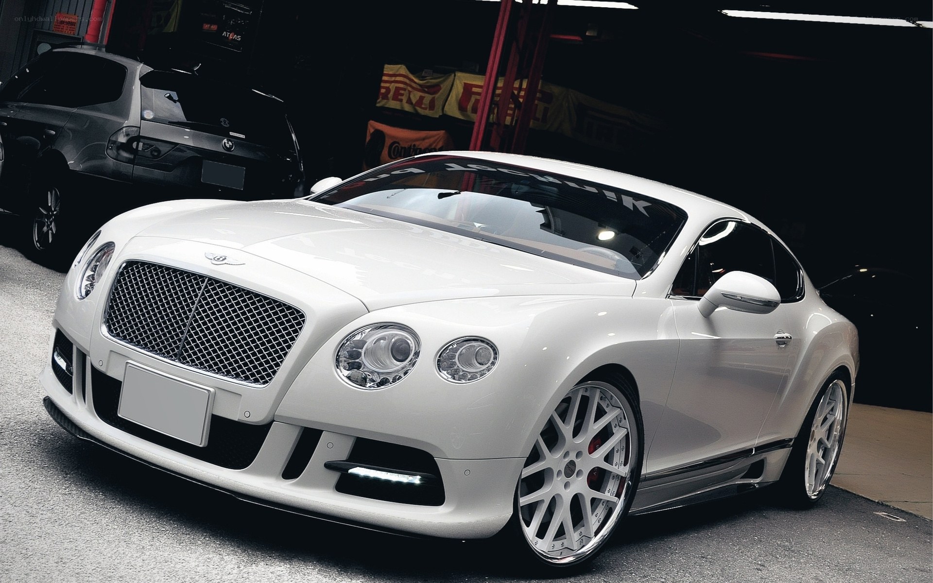 White Bentley in garage