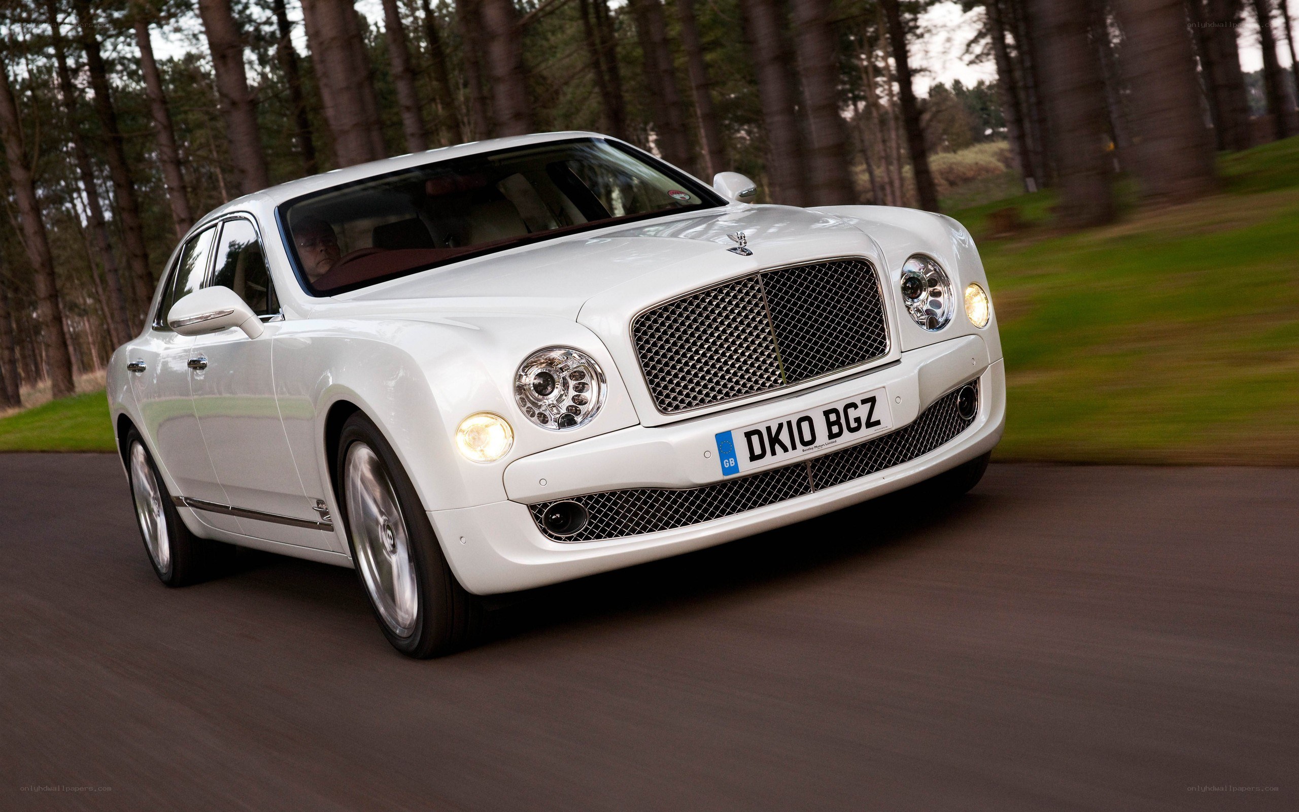 White Bentley Mulsanne in motion