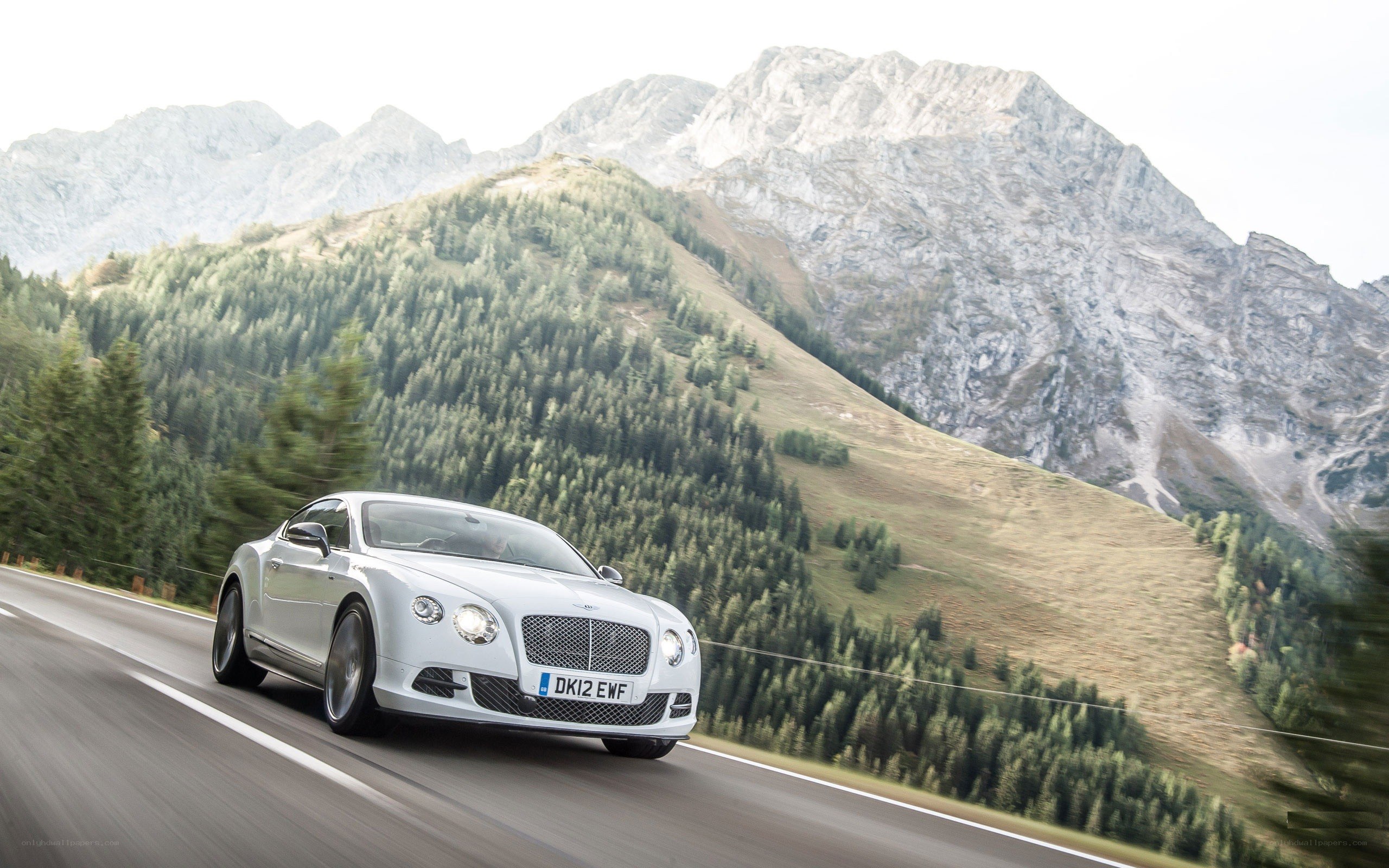 White Bentley on mountain road
