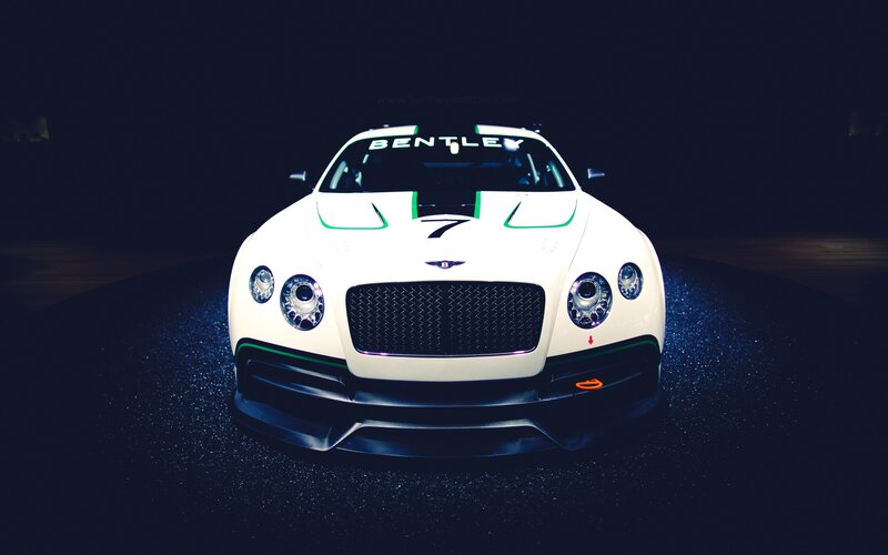 White Bentley Race Car — Dramatic, Night, Photograph, Number 7