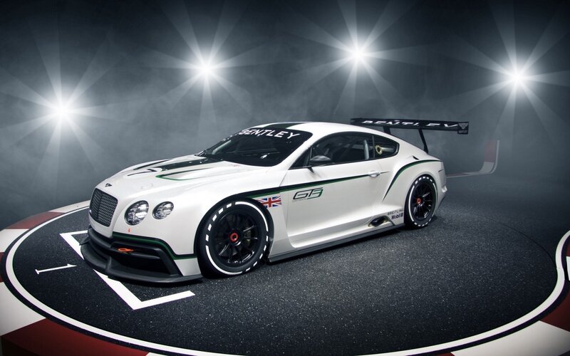 White Bentley Race Car — Dramatic, Photograph, Race Track, Spotlights