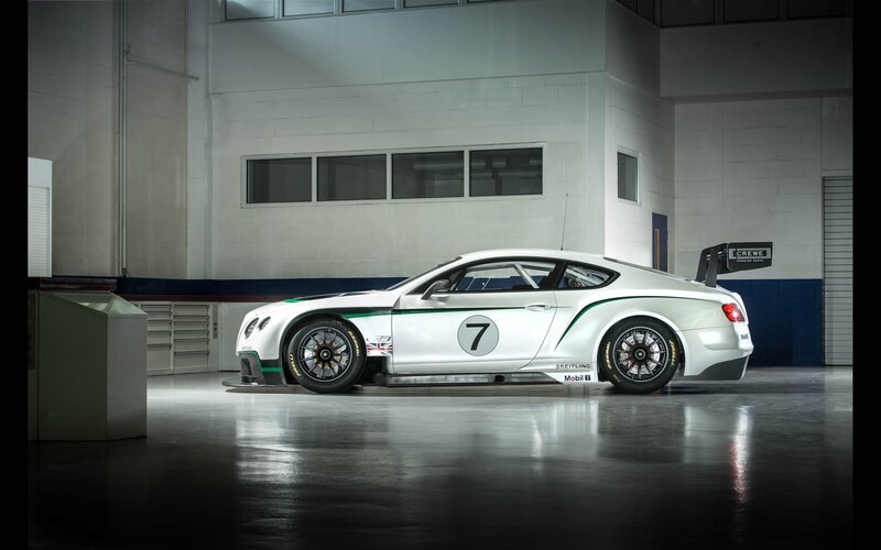 White Bentley race car in garage