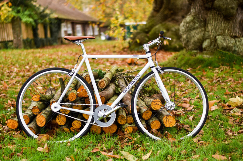 White bicycle on logs