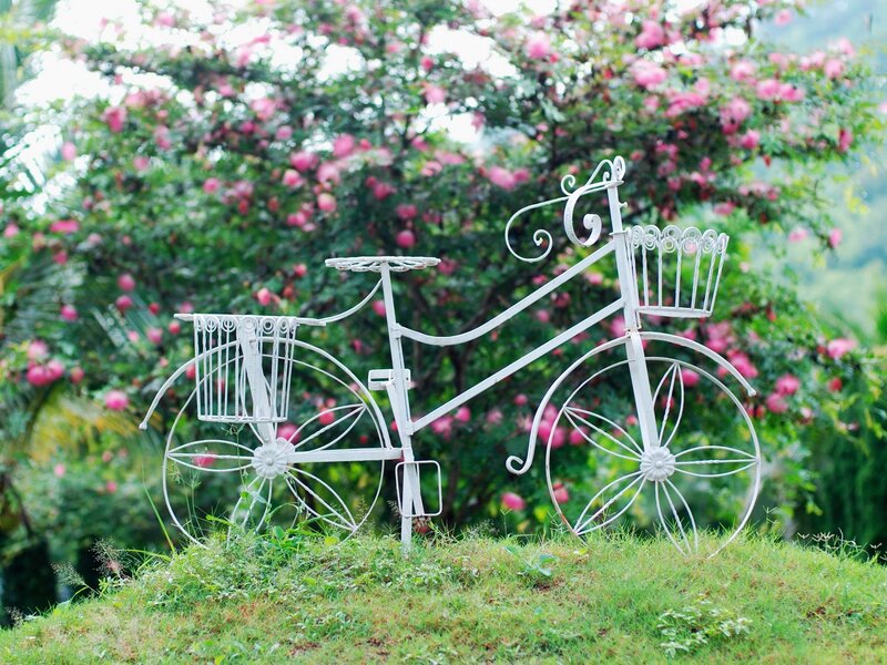 White Bicycle Sculpture — Green, Serene