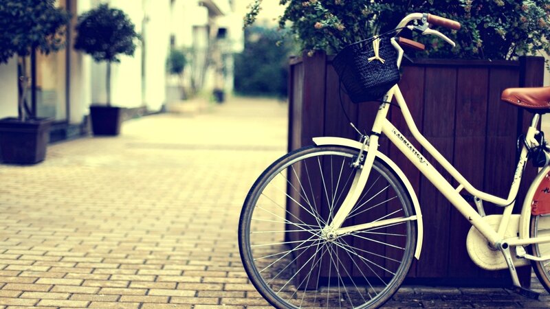White Bicycle with Basket