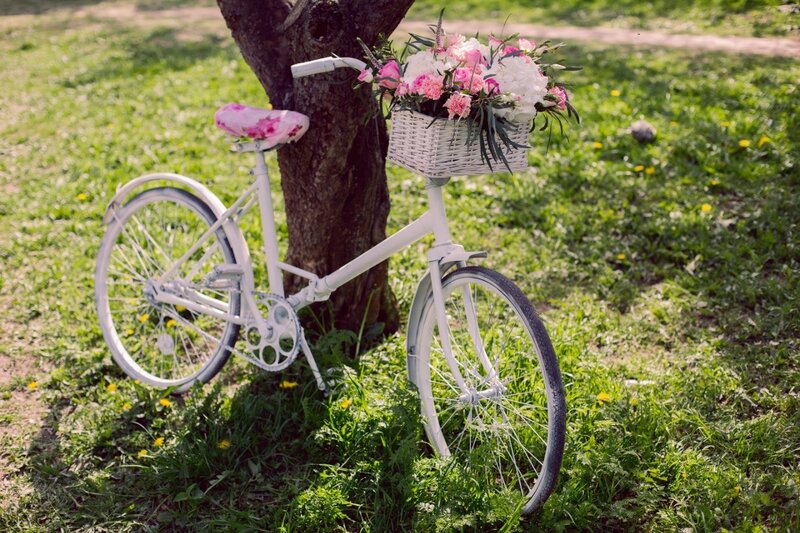 White Bicycle with Flowers — Serene