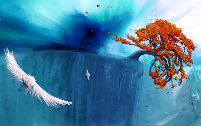 White Bird Flying — Blue, Dramatic, Autumn