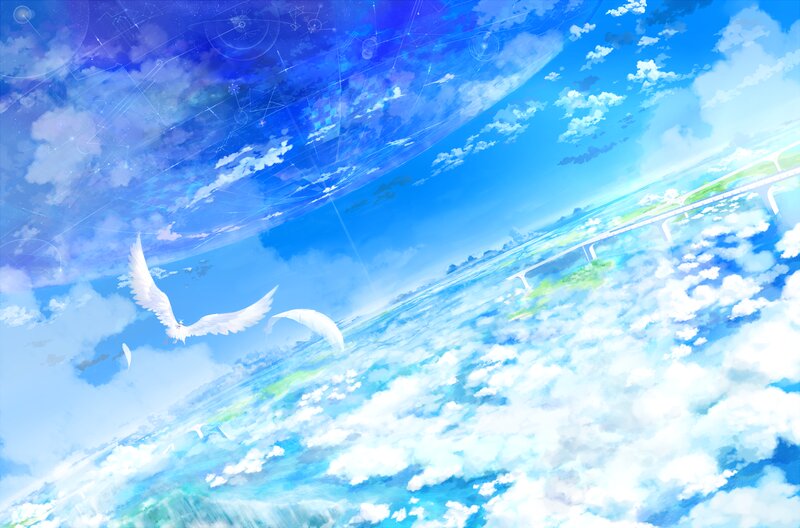 White Bird Flying — Blue, Serene, Morning, Digital Art