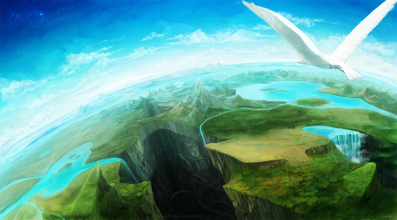 White Bird Flying over Landscape