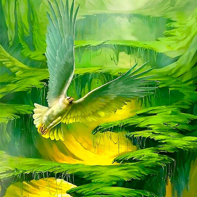 White Bird in Flight — Green