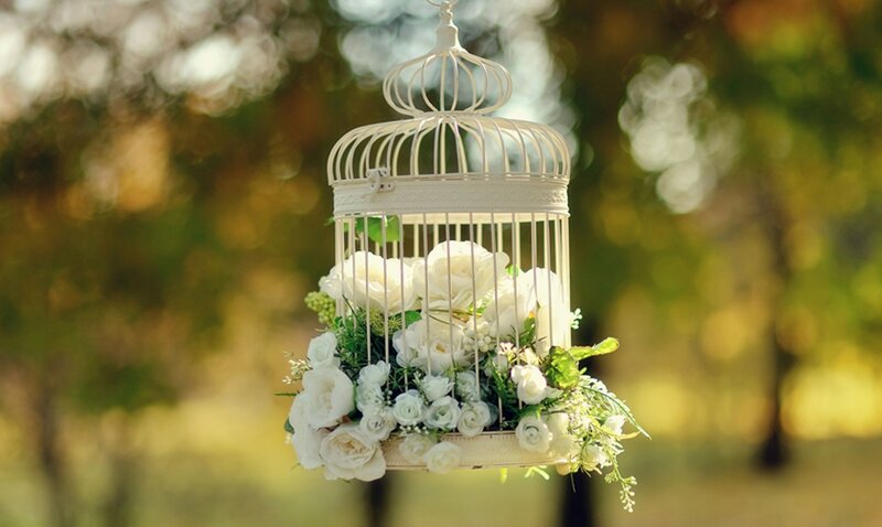 White Birdcage with Flowers