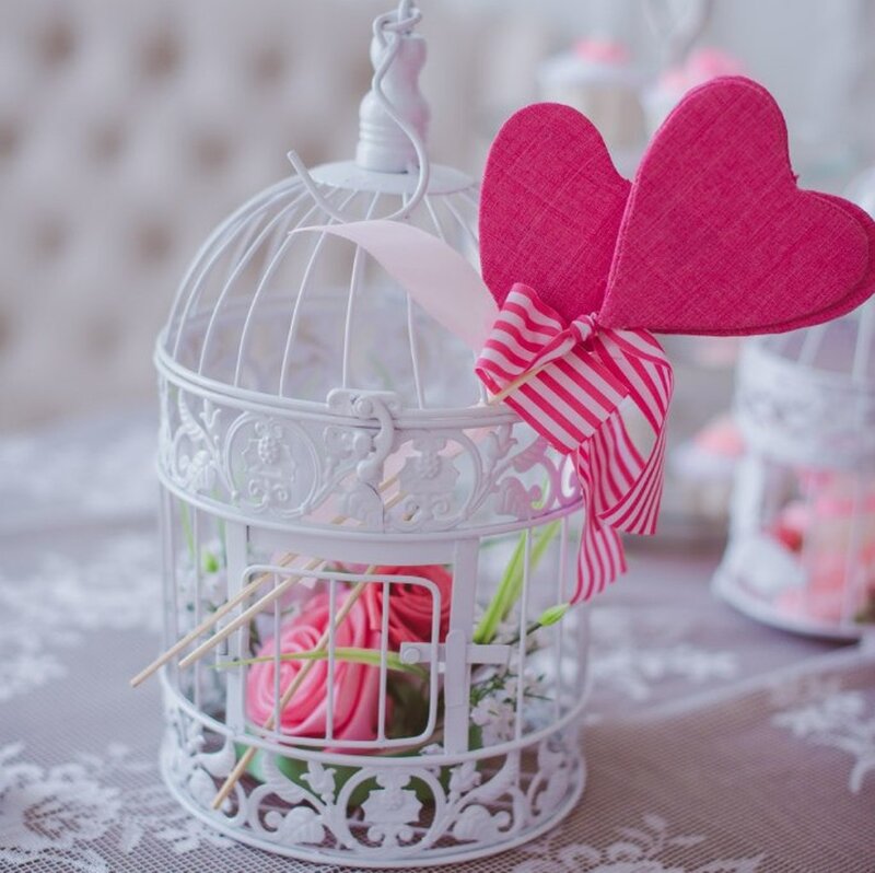 White Birdcage with Hearts